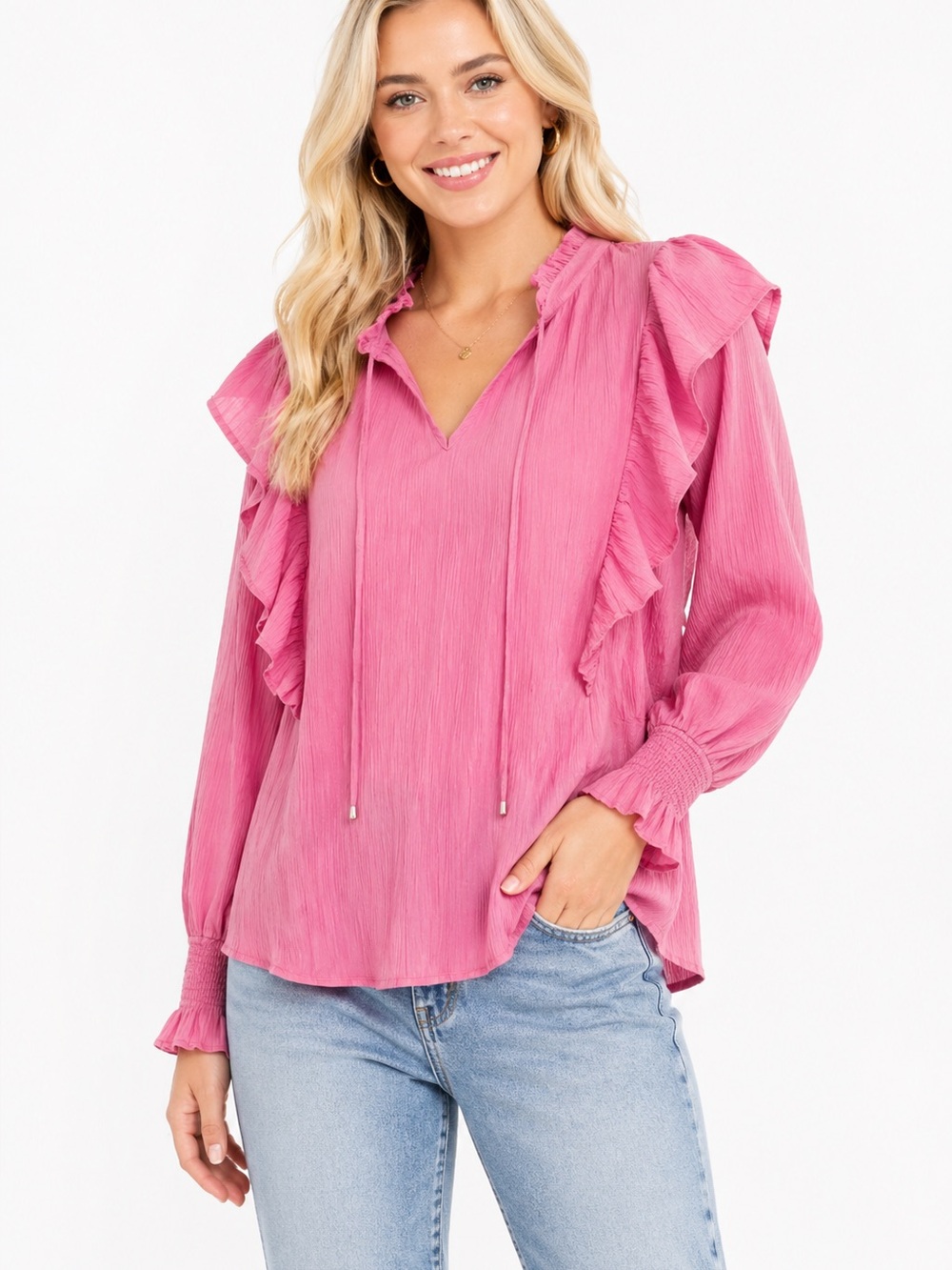 EUC‎ Entro Size Large Pink Ruffled Women's Top
